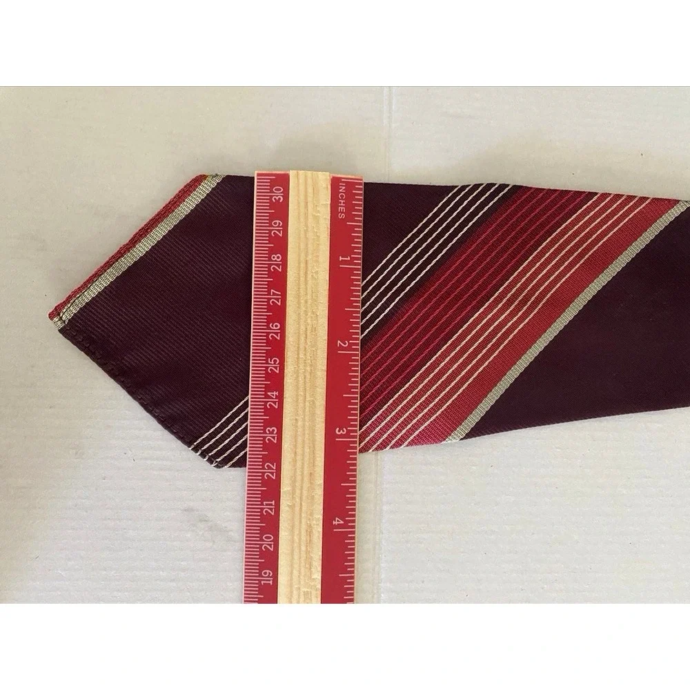 Vintage Mens Burgundy Red Cream Diagonal Striped Texture Silk Blend Necktie